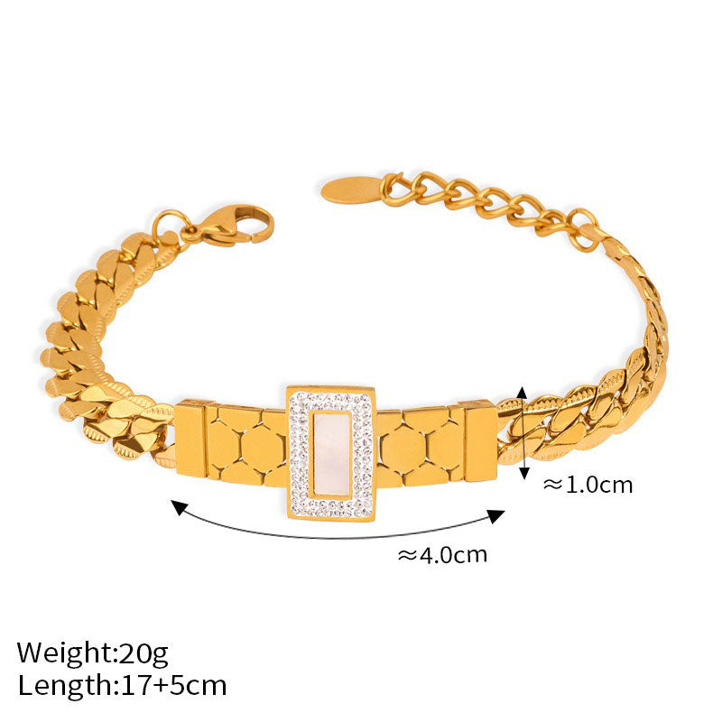 18K gold exquisite light luxury geometric inlaid zircon and gemstone design versatile bracelet necklace set-Luxore