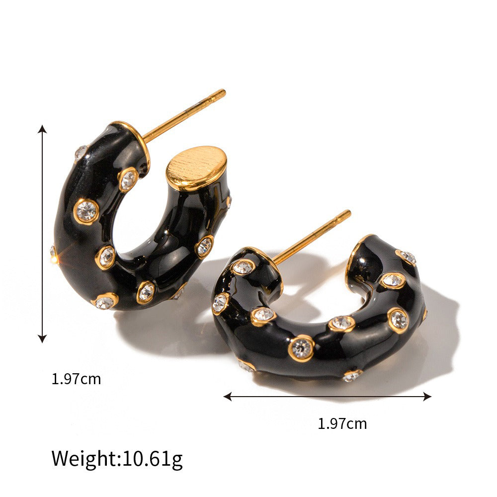 18K gold geometric shape with oil drop design high-end earrings-Luxore