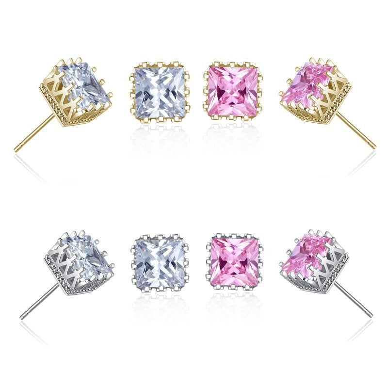 18K PVD Gold Hollow Crown Inlaid with Square Gemstone High-End Earrings-Luxore