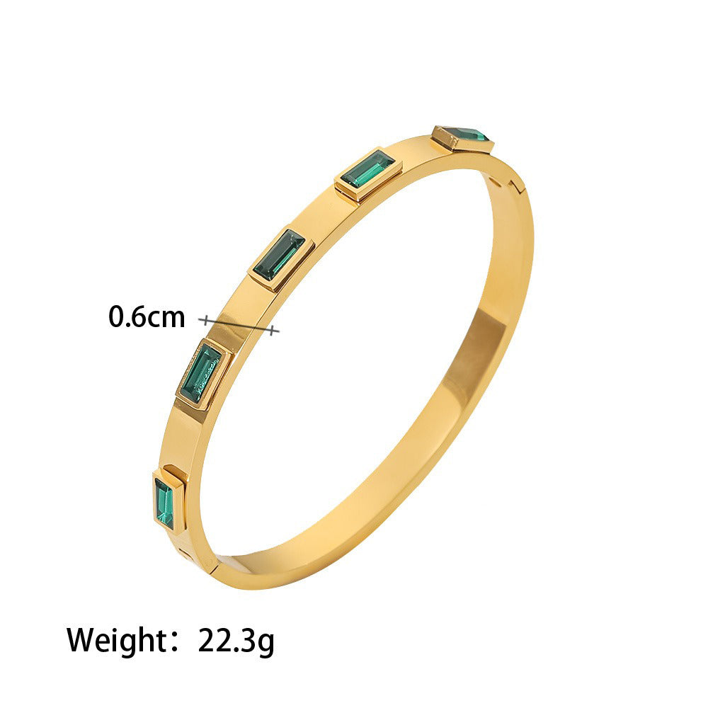 18K gold geometric inlaid gemstone design light luxury high-end bracelet hair accessories set-Luxore