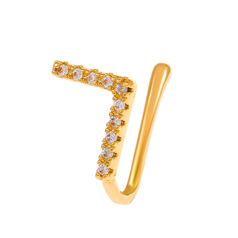 18K gold U-shaped with geometric inlaid zircon design high-end nose ornament-Luxore