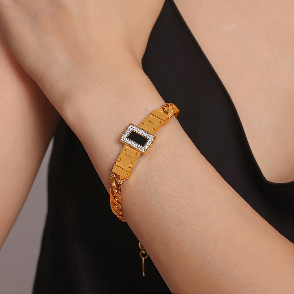 18K gold exquisite light luxury geometric inlaid zircon and gemstone design versatile bracelet necklace set-Luxore