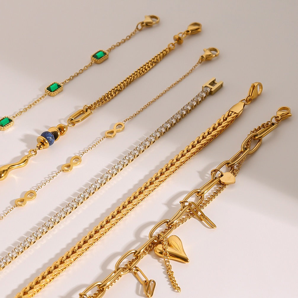18K gold chain inlaid gemstone design light luxury noble bracelet-Luxore