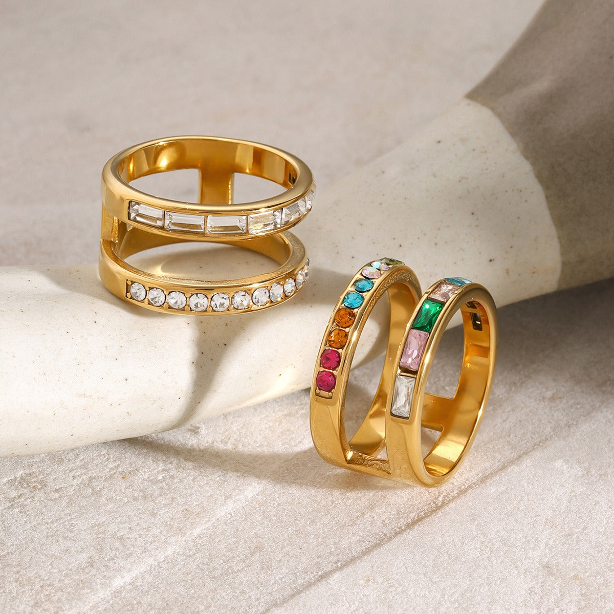 18K gold exquisite fashion double diamond design ring-Luxore