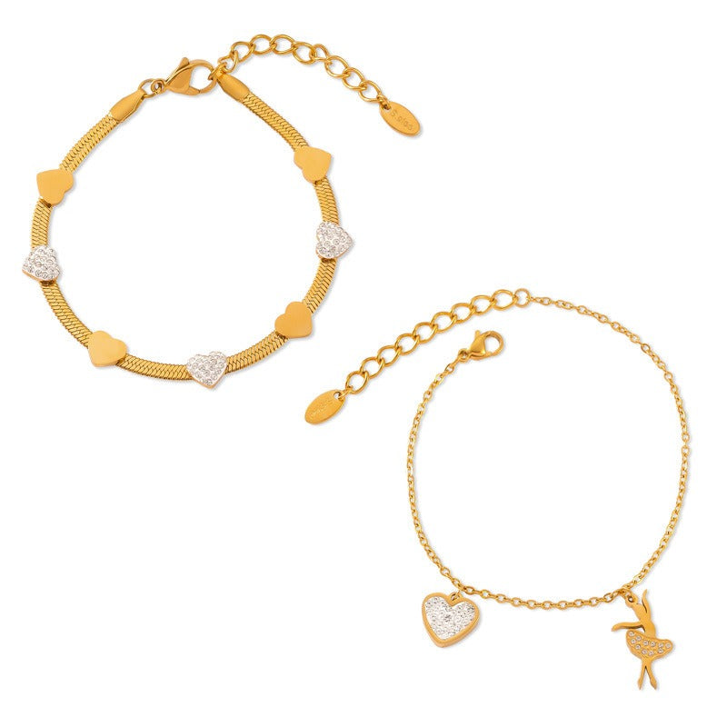 18K gold exquisite fashion heart diamond design light luxury style bracelet-Luxore