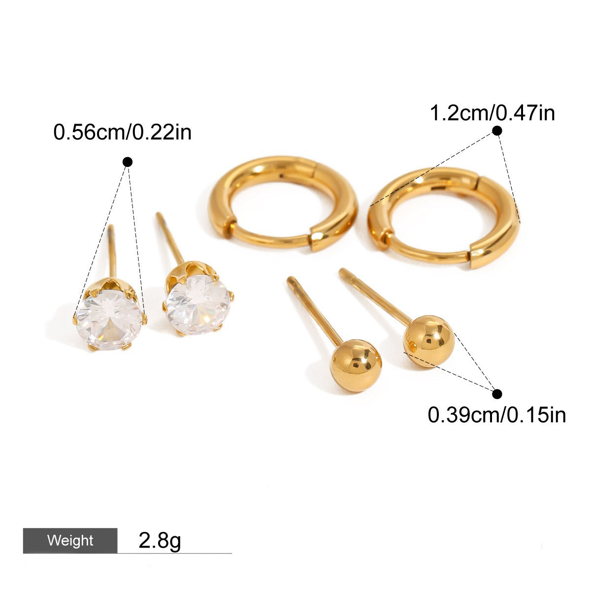 Gold Plated Triple-Element Hoop Earrings with Gem Inlay-Luxore