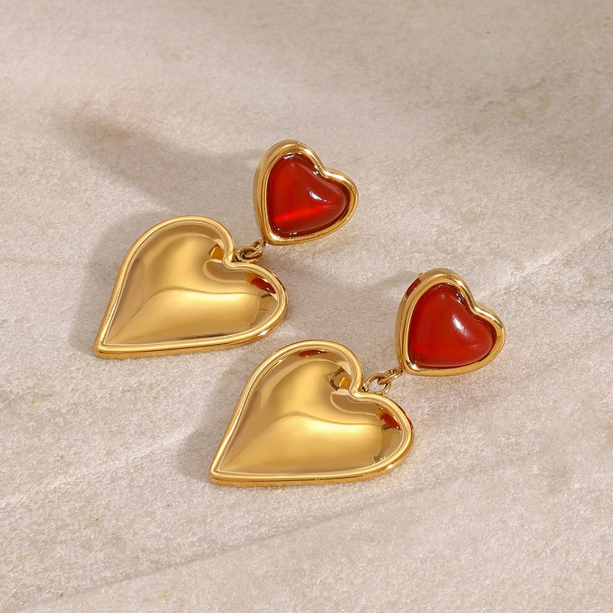 18K gold heart-shaped inlaid gemstone design high-end earrings-Luxore