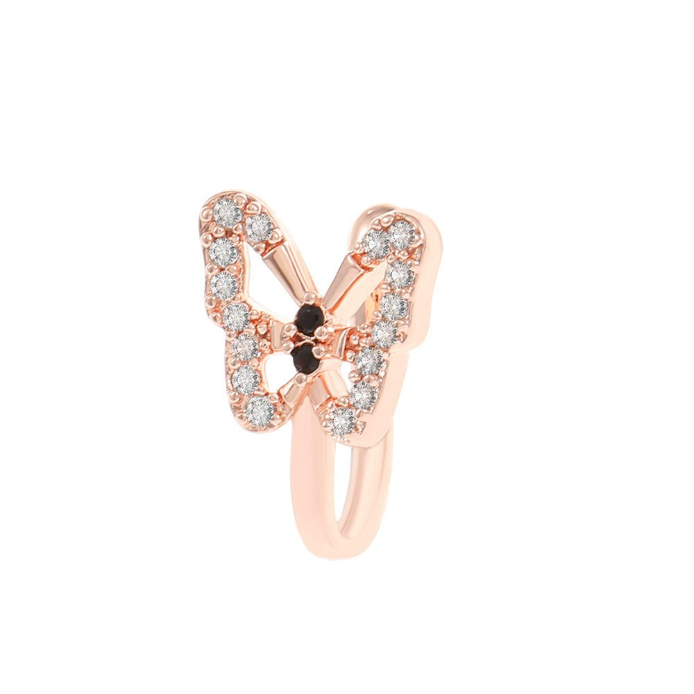 18K gold U-shaped nose ornament with butterfly inlaid gemstones, exquisite and noble design-Luxore