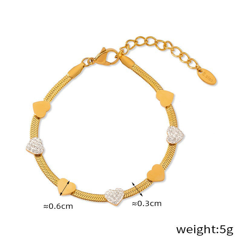 18K gold exquisite fashion heart diamond design light luxury style bracelet-Luxore
