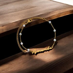 Customizable name with pearl design, exquisite light luxury necklace and bracelet set-Luxore