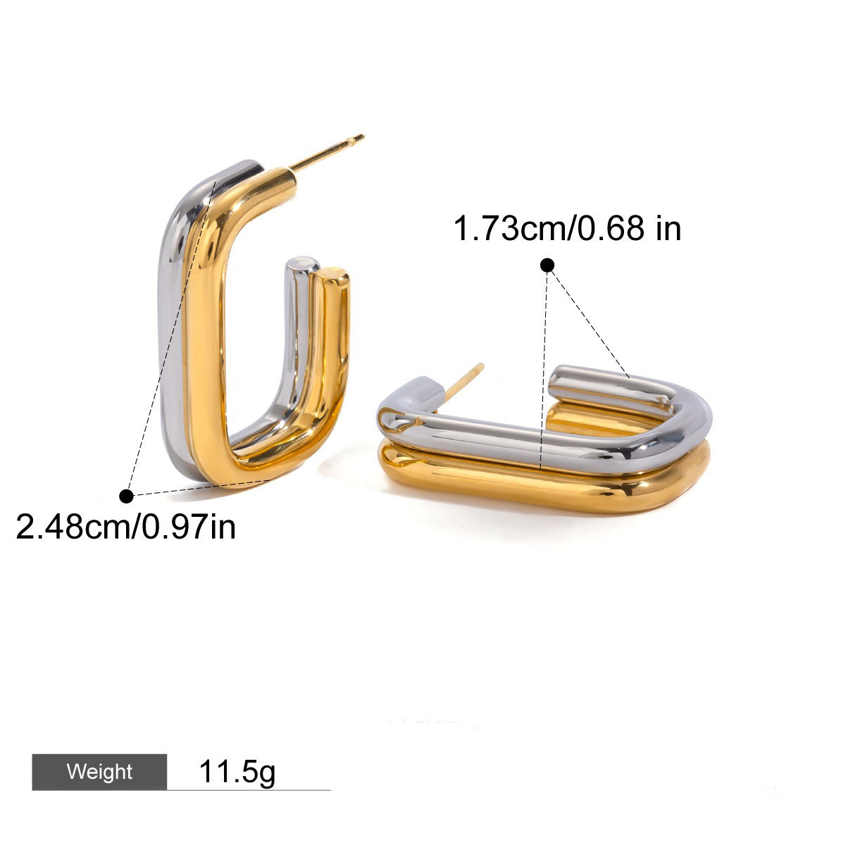 Gold Plated double-layer geometric earrings with gold and silver contrast design-Luxore