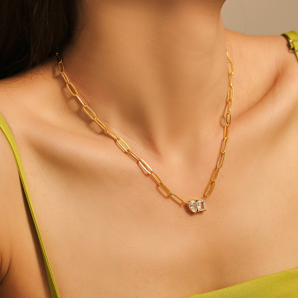 18K gold inlaid gemstone design light luxury style necklace-Luxore