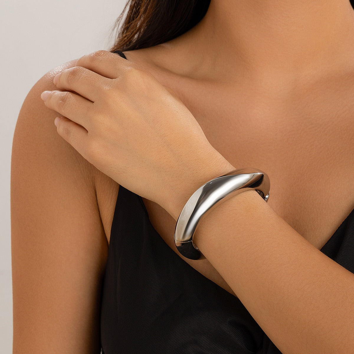 Gold plated Geometric Wide-Face Bracelet with Diamond Inlay-Luxore