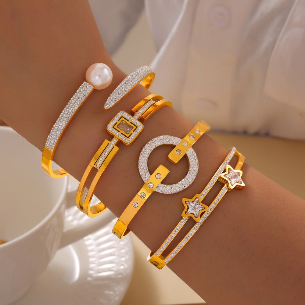 18K gold exquisite dazzling geometric diamond design light luxury style bracelet-Luxore