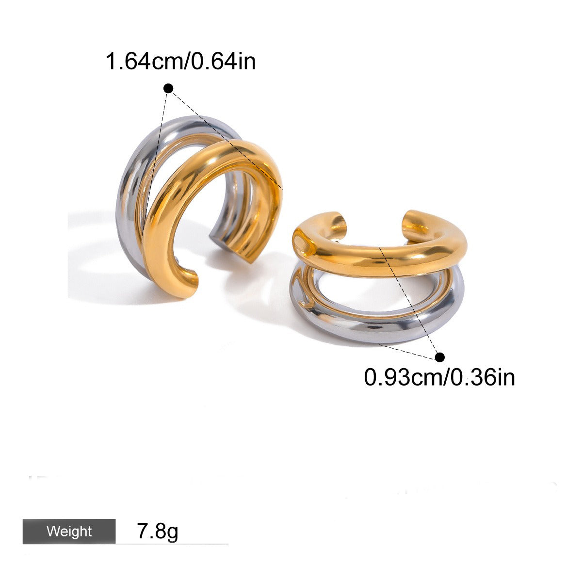 18K gold double-layer C-shaped earrings with gold and silver contrasting high-end feel-Luxore