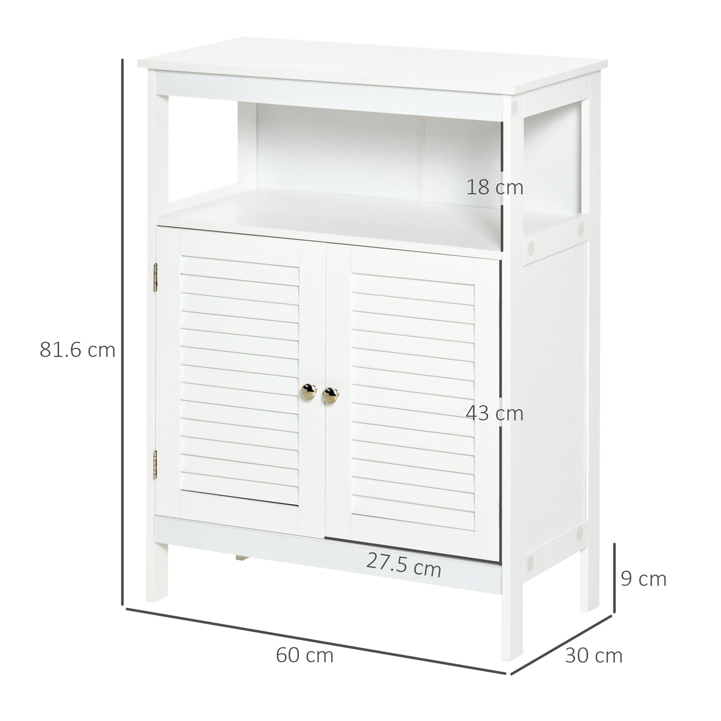 Freestanding Bathroom Storage Cabinet Organizer Cupboard with Double Shutter Doors Wooden Furniture White-2
