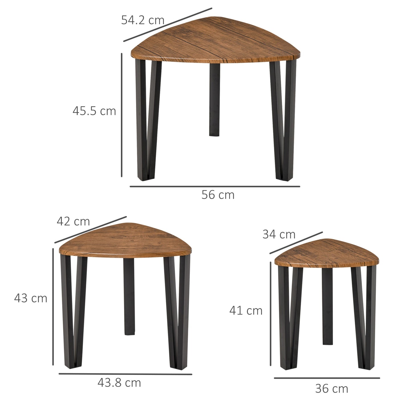 3 PCs MDF Steel Nesting Table Coffee Table Set Multifunctional End Side Table Living Room Furniture Walnut Wood Grain-2