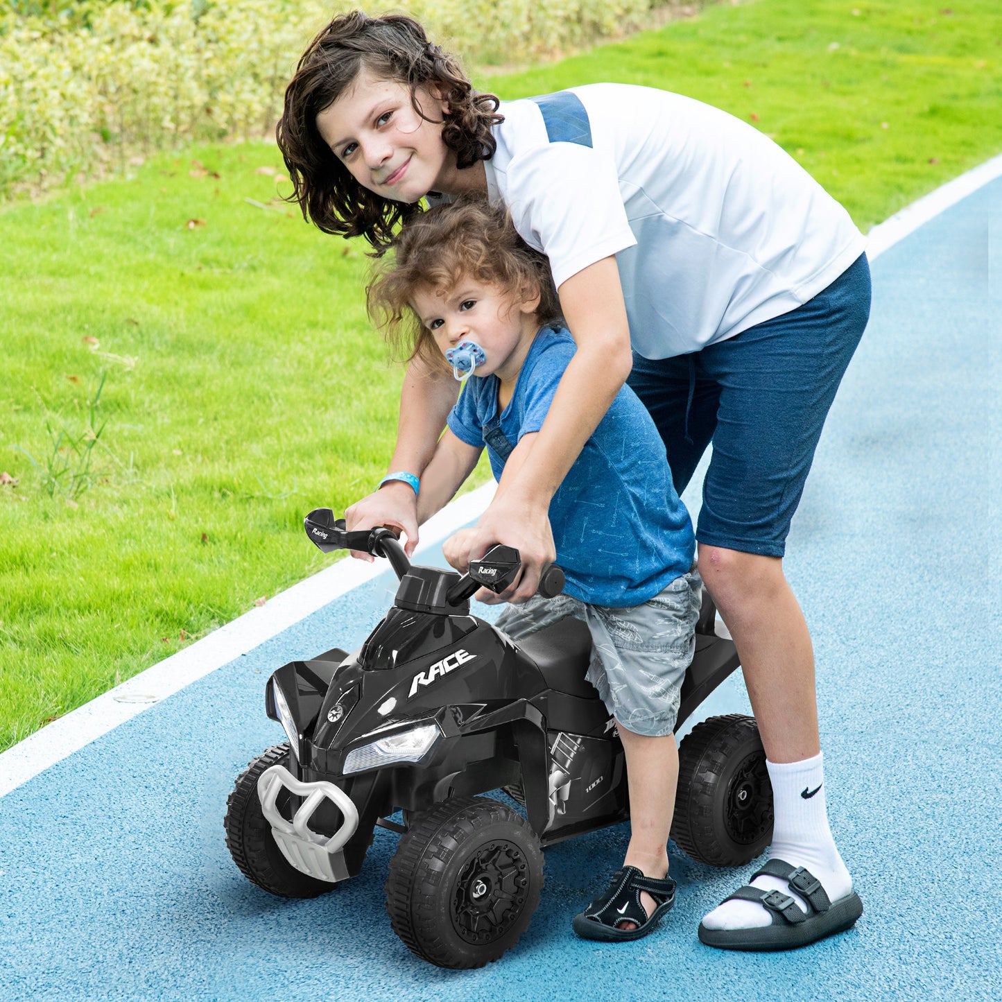 No Power Kids Ride on Toy Foot-to-Floor Sliding Quad for 18-36 Months, Black-Luxore