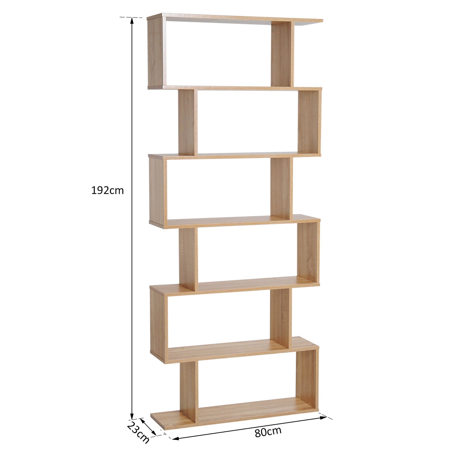 Wooden Wood S Shape Storage Display 6 Shelves Room Divider Unit Chest Bookshelf Bookcase Cupboard Cabinet Home Office Furniture (Oak)-Luxore