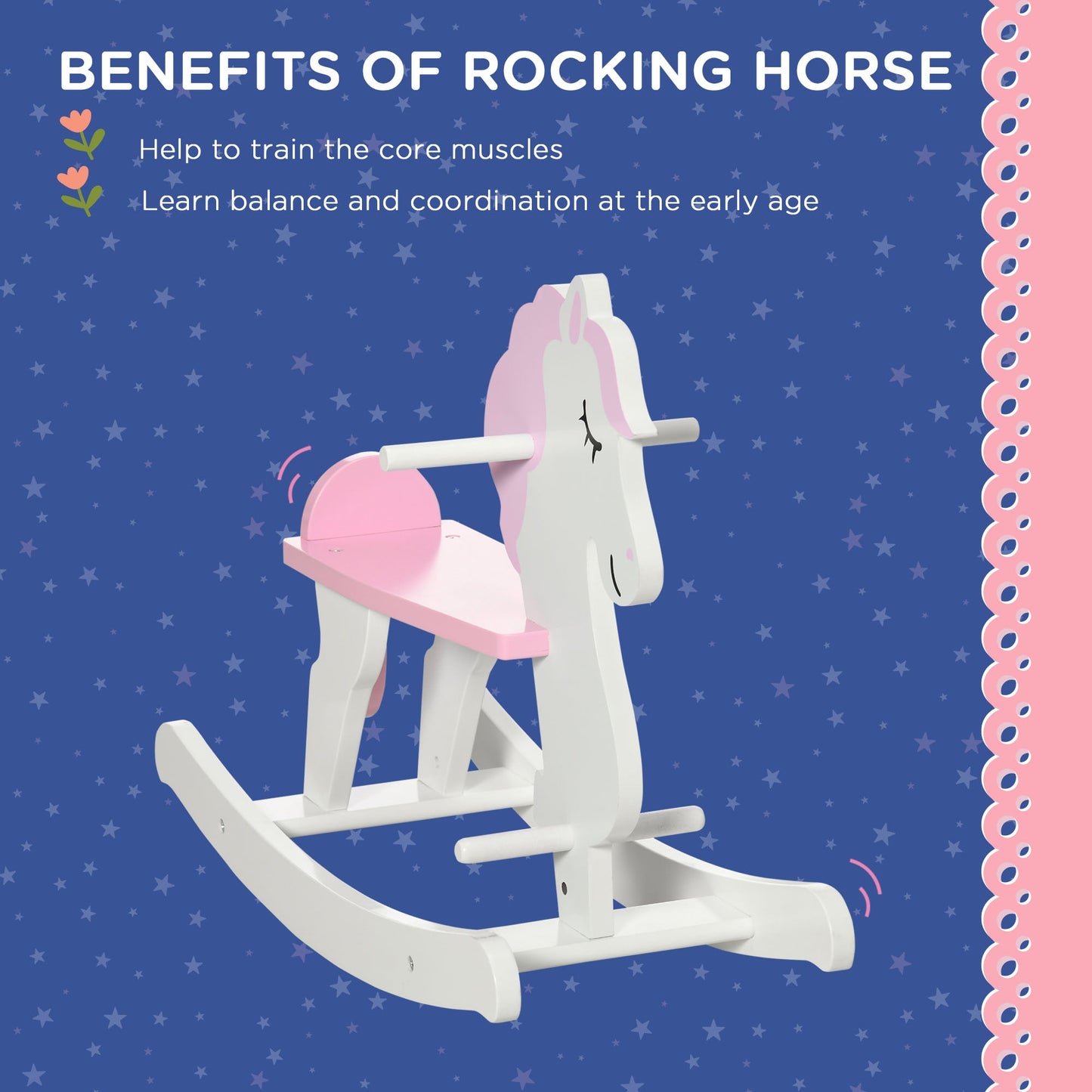 Kids Wooden Rocking Horse, Ride On Toy w/ Handlebar, Foot Pedal, Traditional Rocker Furniture for 1-3 Years, Pink-Luxore