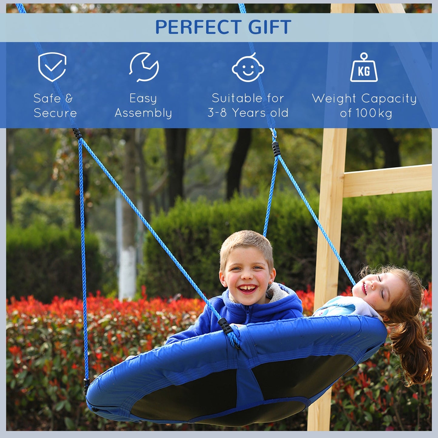 Kids Round Tree Spin, ?100cm-Blue-Luxore