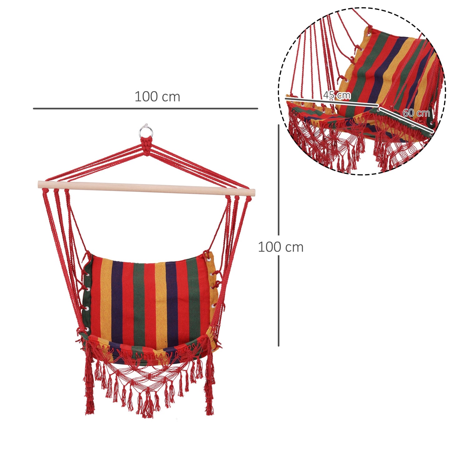 Hammock Chair Swing Colourful Striped Tree Hanging Seat Porch Indoor Outdoor Fabric Garden Furniture-2