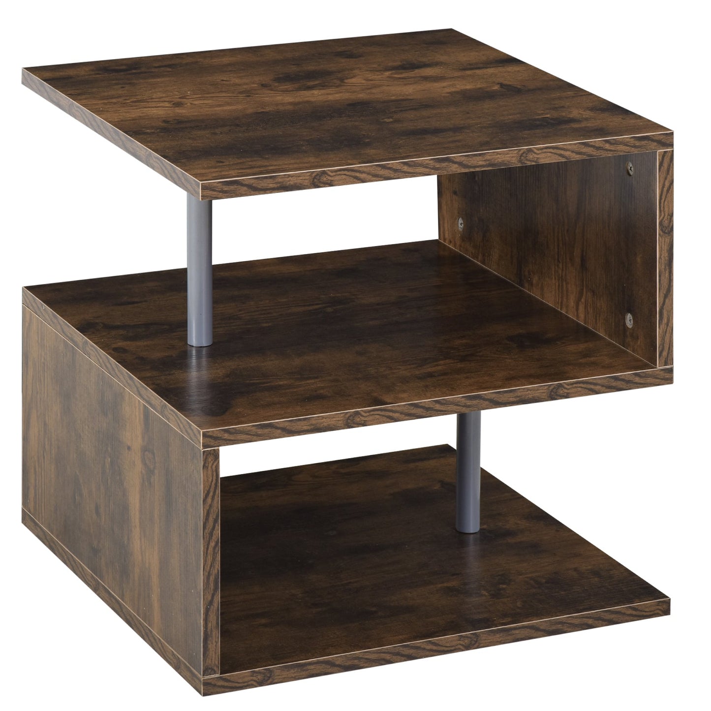 Coffee End Table S shape 2 Tier Storage Shelves Organizer Versatile Home office furniture (Natural)-0