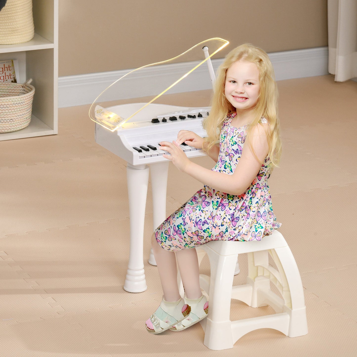 Kids Electronic Piano with Microphone and Stool – Interactive Musical Playset for Ages 3-6-Luxore