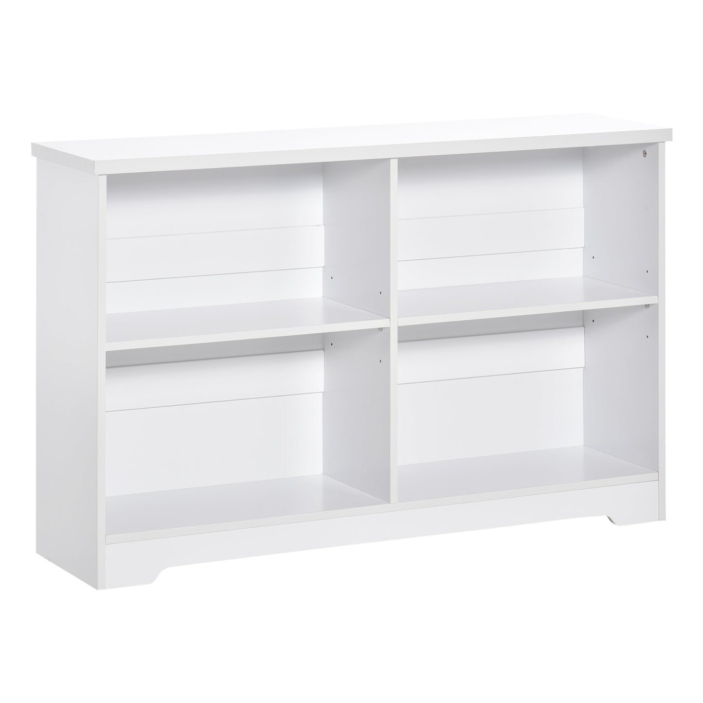 Simple Modern 4-Compartment Low Bookcase 2-Tier w/ Moving Shelves Cube Display Storage Unit Home Office Living Room Furniture White-1