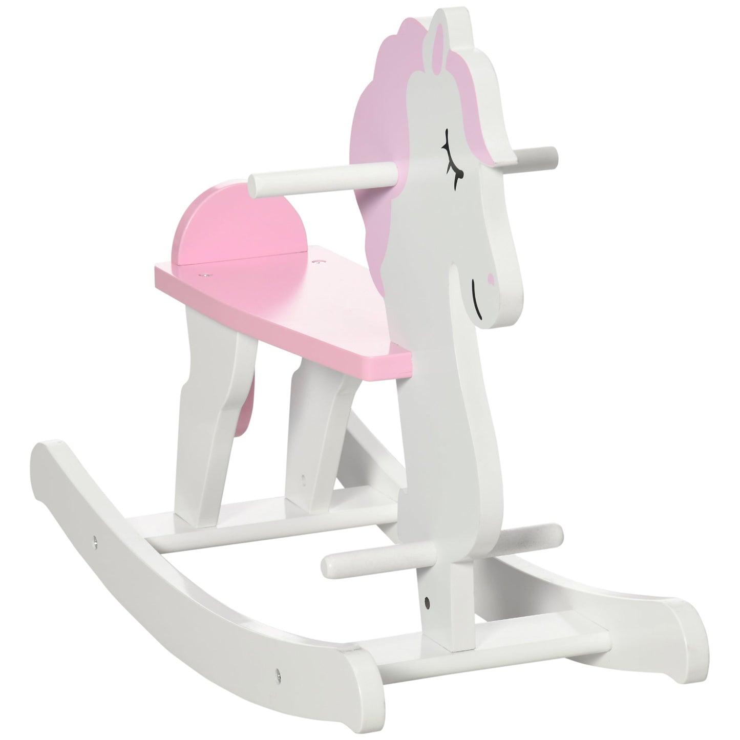 Kids Wooden Rocking Horse, Ride On Toy w/ Handlebar, Foot Pedal, Traditional Rocker Furniture for 1-3 Years, Pink-Luxore