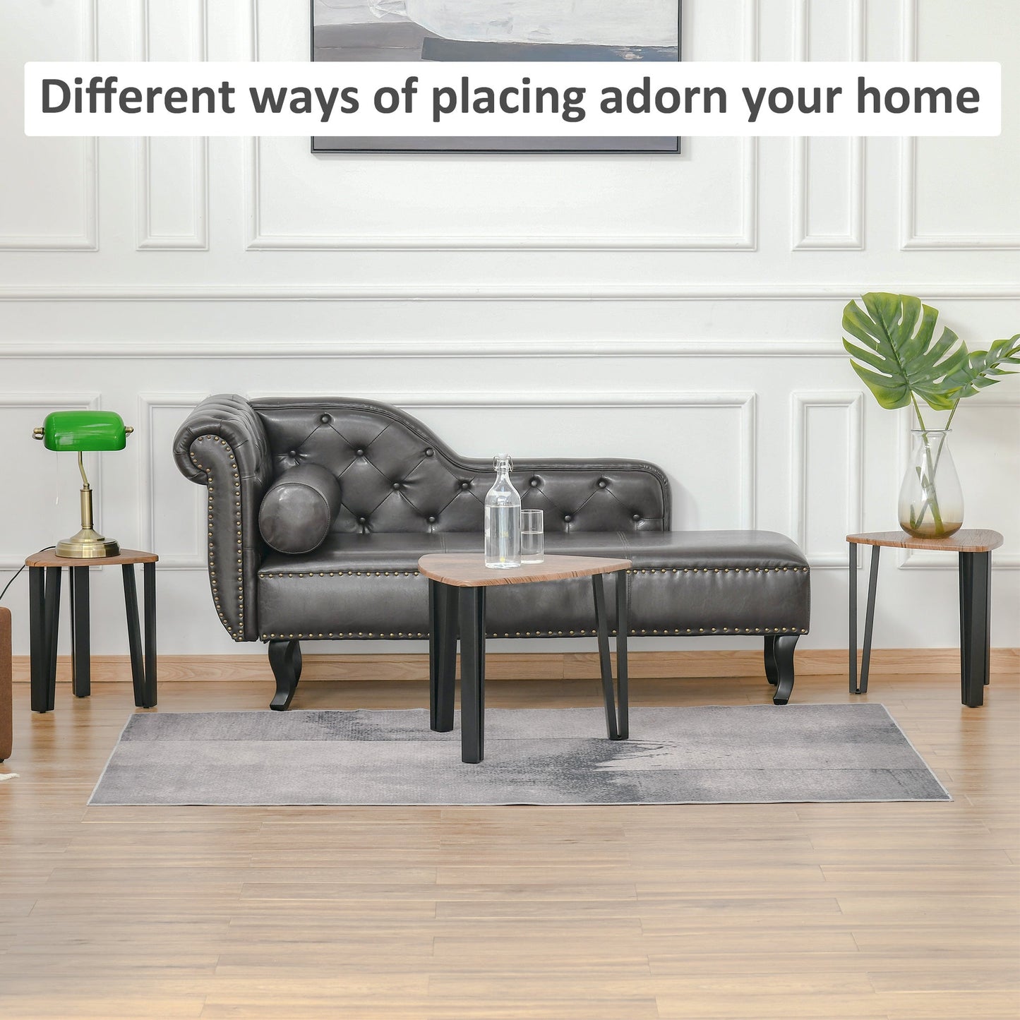 3 PCs MDF Steel Nesting Table Coffee Table Set Multifunctional End Side Table Living Room Furniture Walnut Wood Grain-3