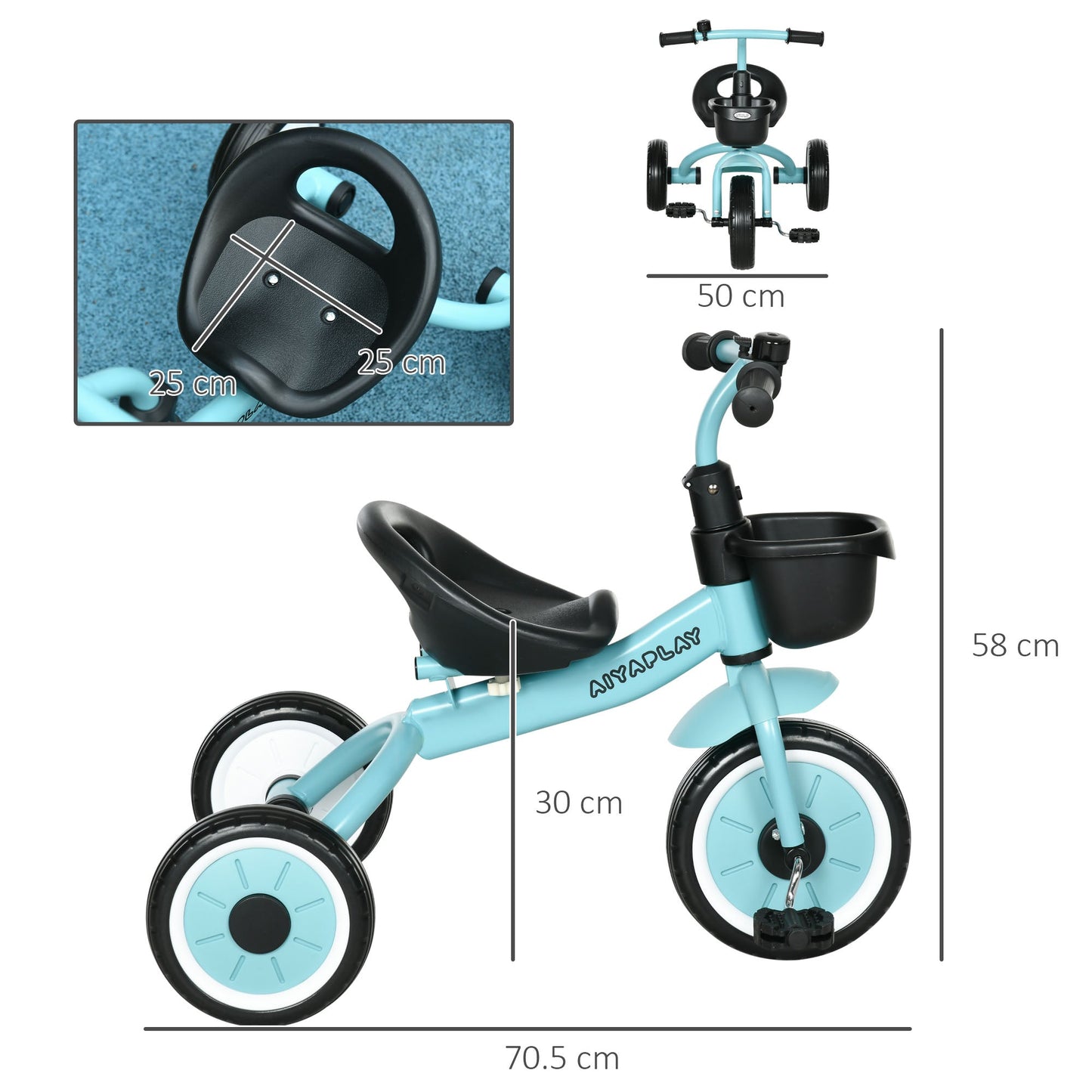 Kids Trike, Tricycle, with Adjustable Seat, Basket, Bell, for Ages 2-5 Years - Blue-Luxore