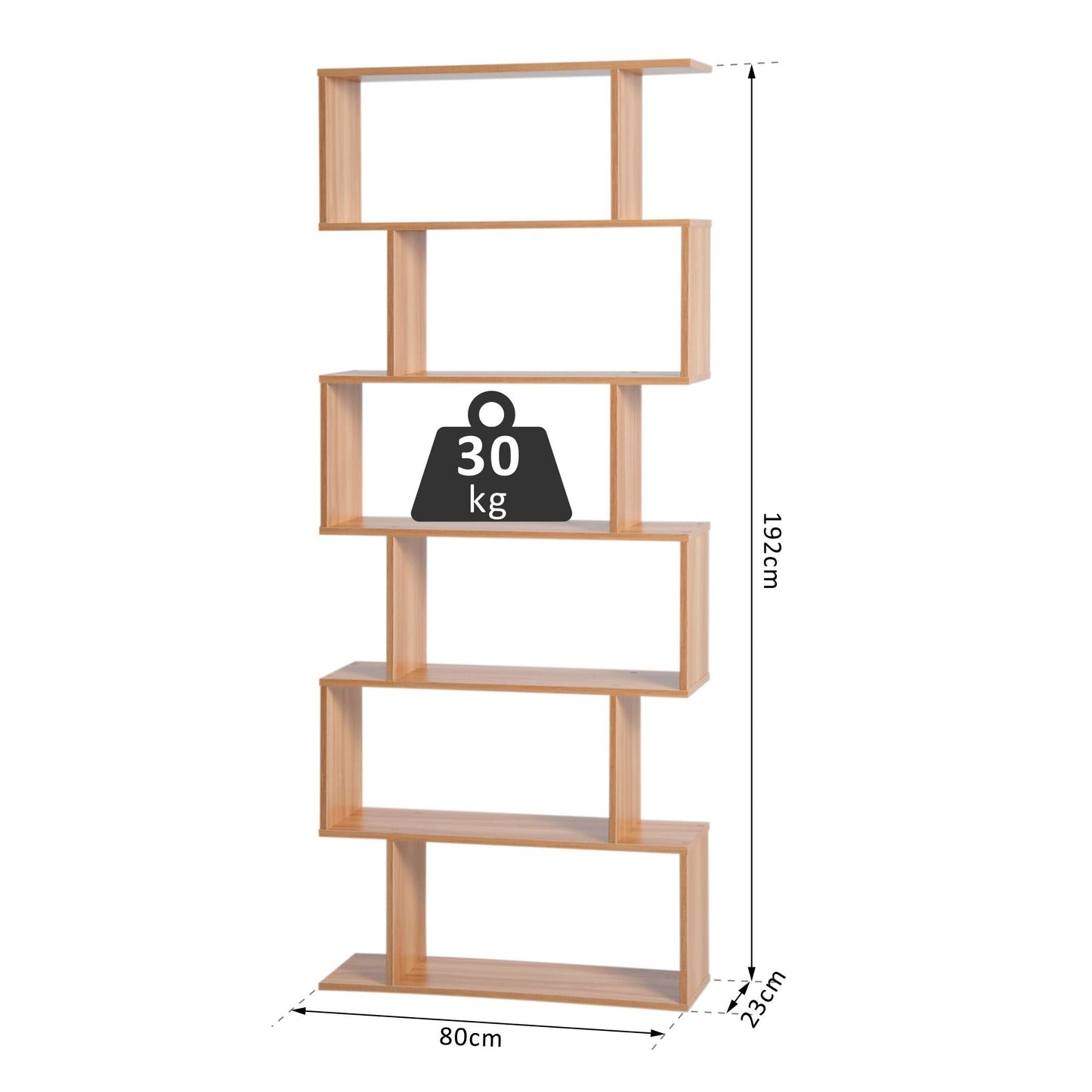 Wooden Wood S Shape Storage Display 6 Shelves Room Divider Unit Chest Bookshelf Bookcase Cupboard Cabinet Home Office Furniture (Maple)-Luxore