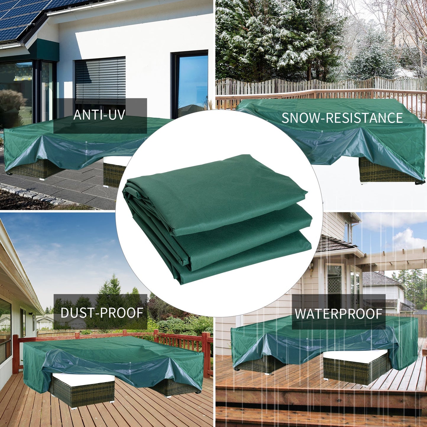 UV Rain Protective Rattan Furniture Cover Outdoor Garden Rectangular Furniture Cover Table Chair Sofa Shelter Waterproof 222x155x67cm, Green-3