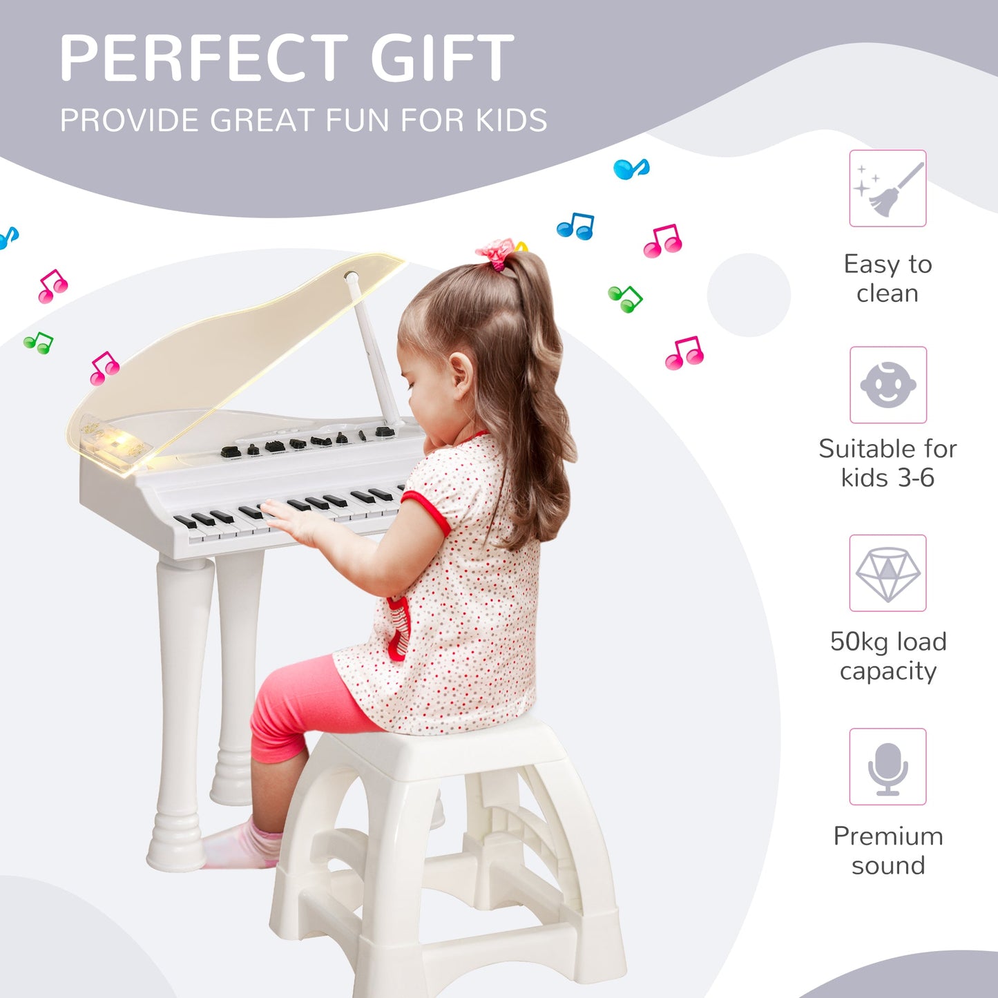 Kids Electronic Piano with Microphone and Stool – Interactive Musical Playset for Ages 3-6-Luxore