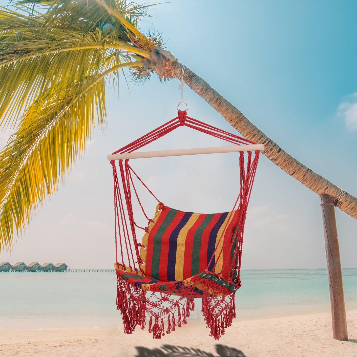 Hammock Chair Swing Colourful Striped Tree Hanging Seat Porch Indoor Outdoor Fabric Garden Furniture-1
