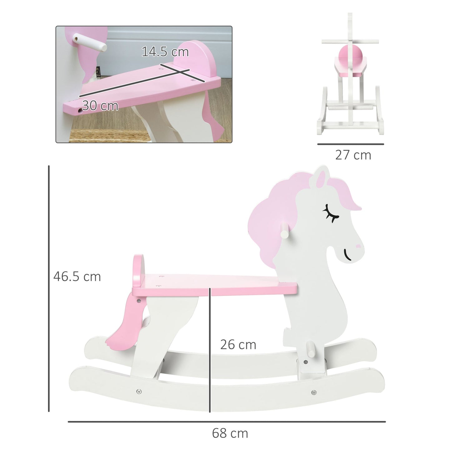 Kids Wooden Rocking Horse, Ride On Toy w/ Handlebar, Foot Pedal, Traditional Rocker Furniture for 1-3 Years, Pink-Luxore