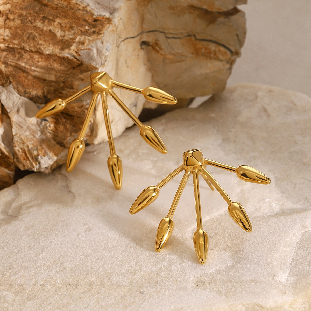 18K gold geometric shape with line design exaggerated personality earrings-Luxore