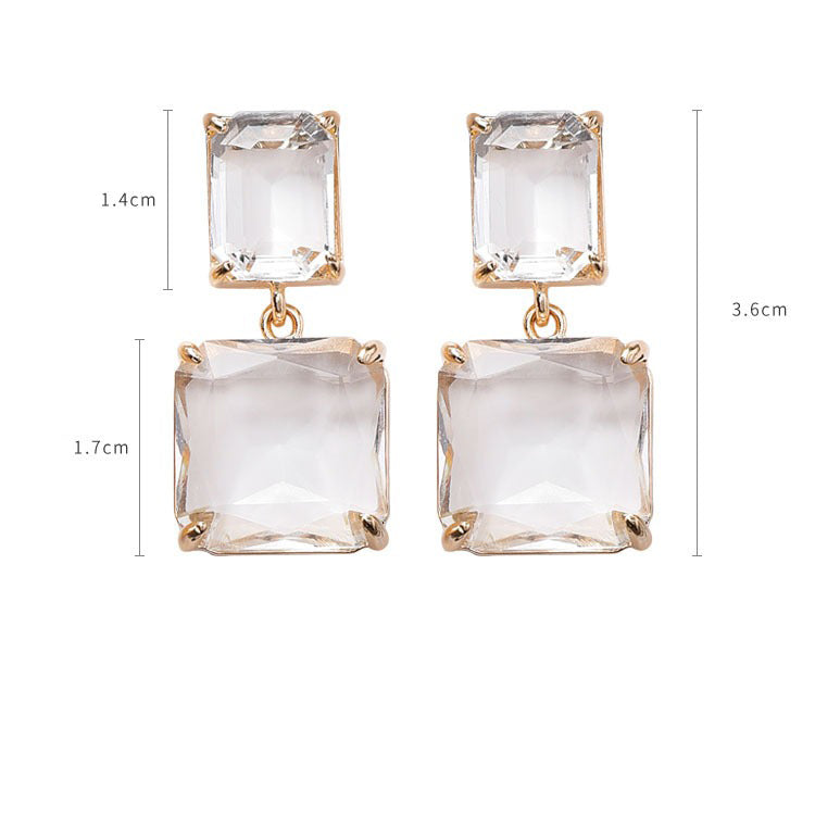 18K PVD Gold Inlaid Geometric Square Crystal High-End Earrings-Luxore