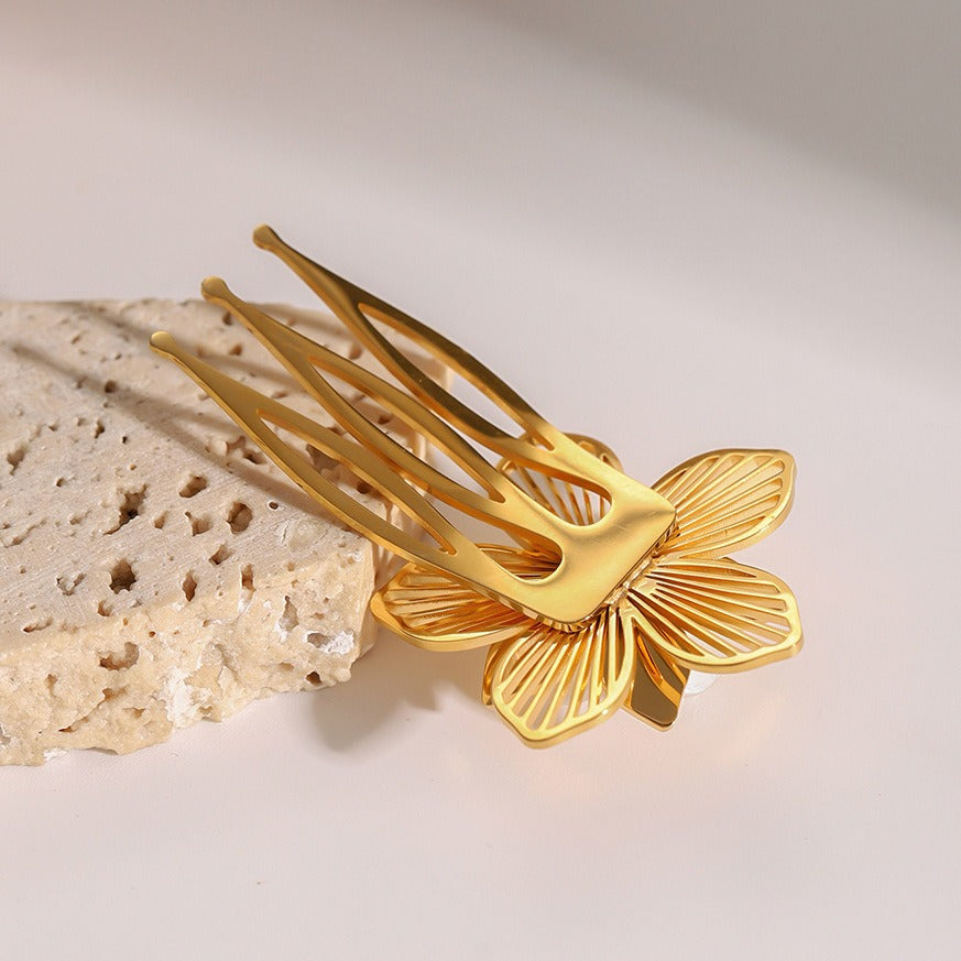 18K gold flower shape with hollow design light luxury noble hair accessories-Luxore
