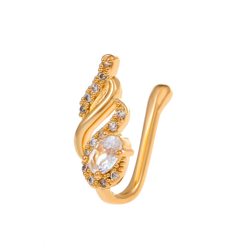 18K gold U-shaped with geometric inlaid zircon design high-end nose ornament-Luxore