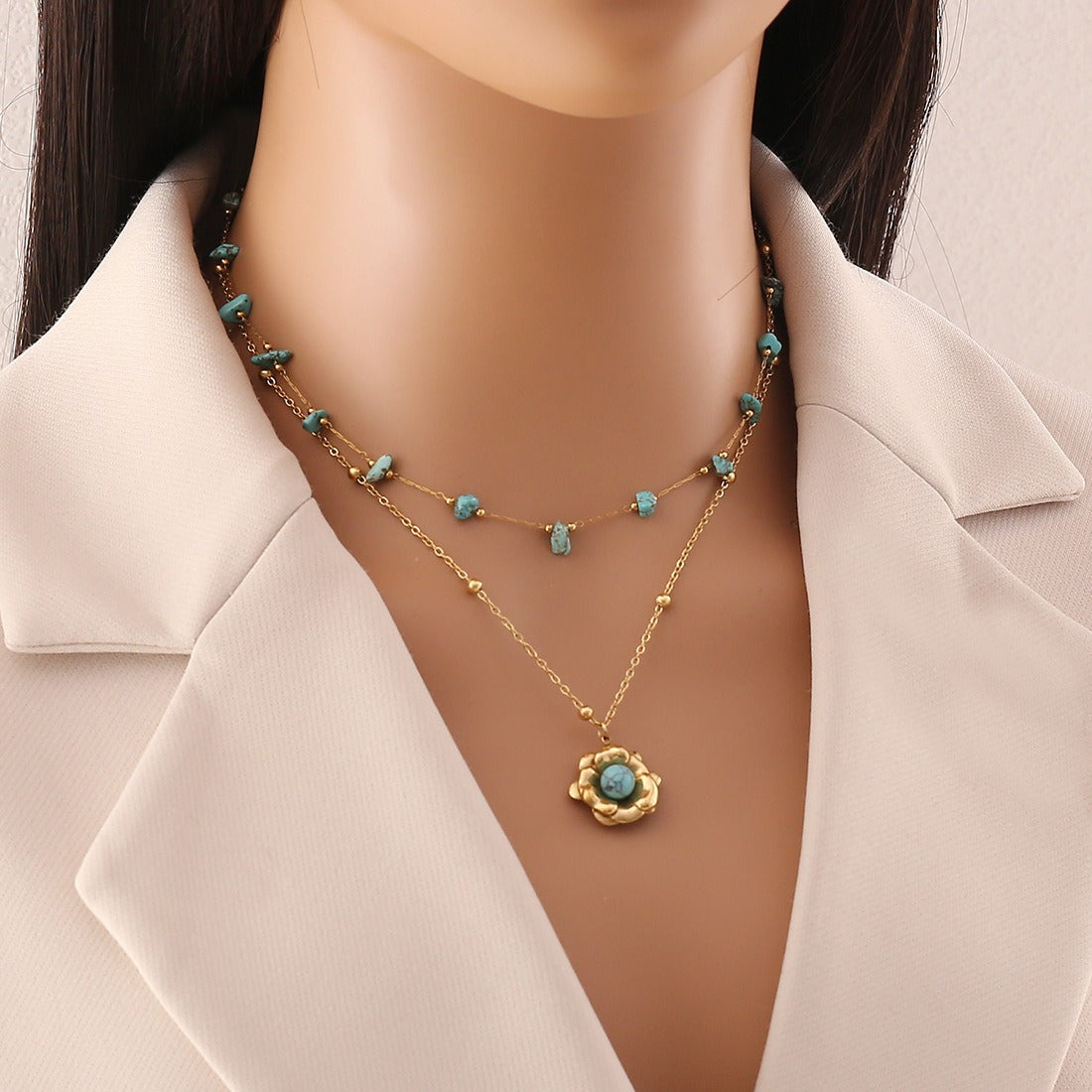 18K gold eye/flower shaped inlaid gemstone unique design high-end necklace-Luxore
