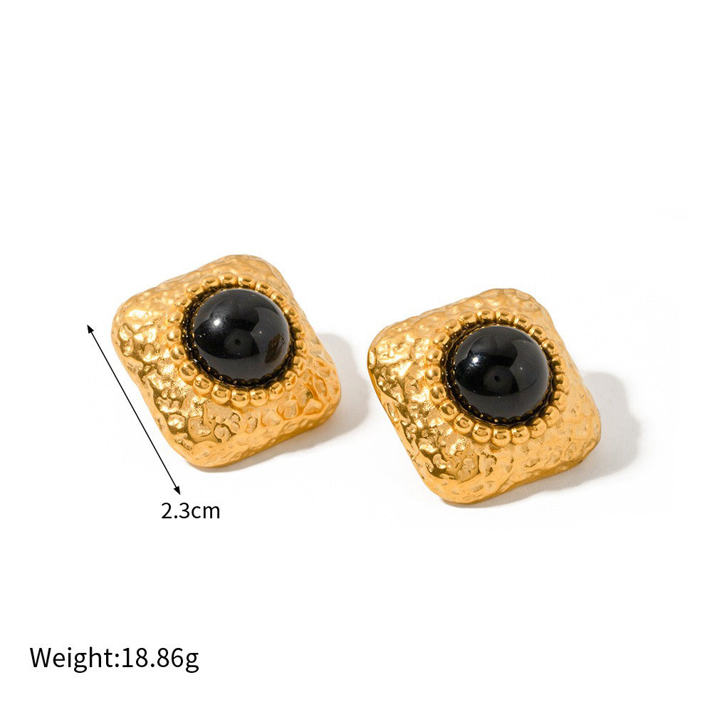18K gold geometric shape with oil drop design high-end earrings-Luxore