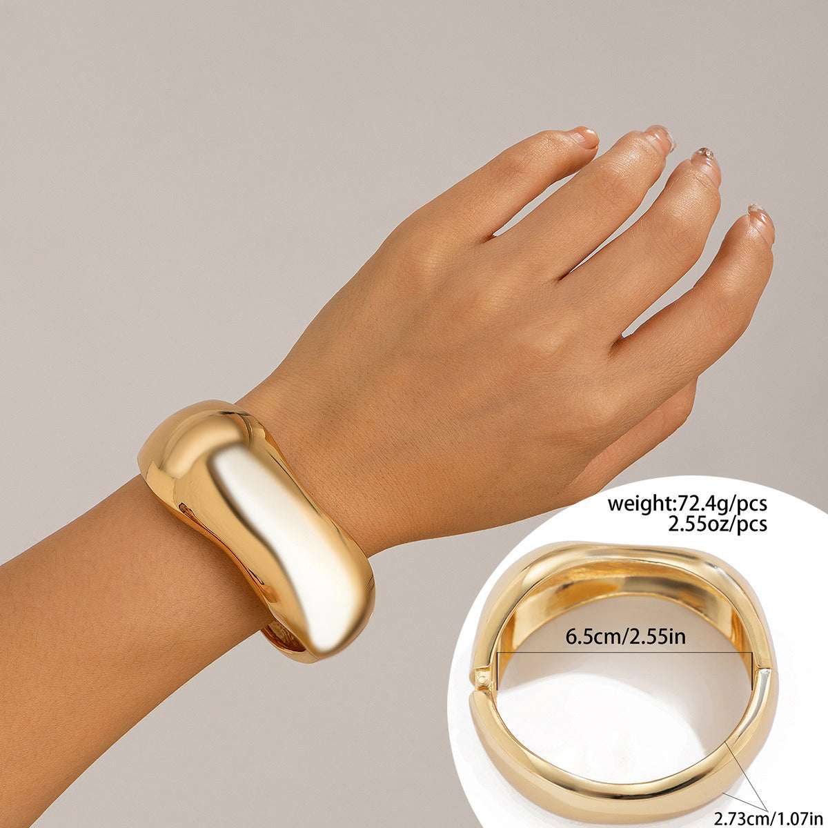 Gold plated Geometric Wide-Face Bracelet with Diamond Inlay-Luxore