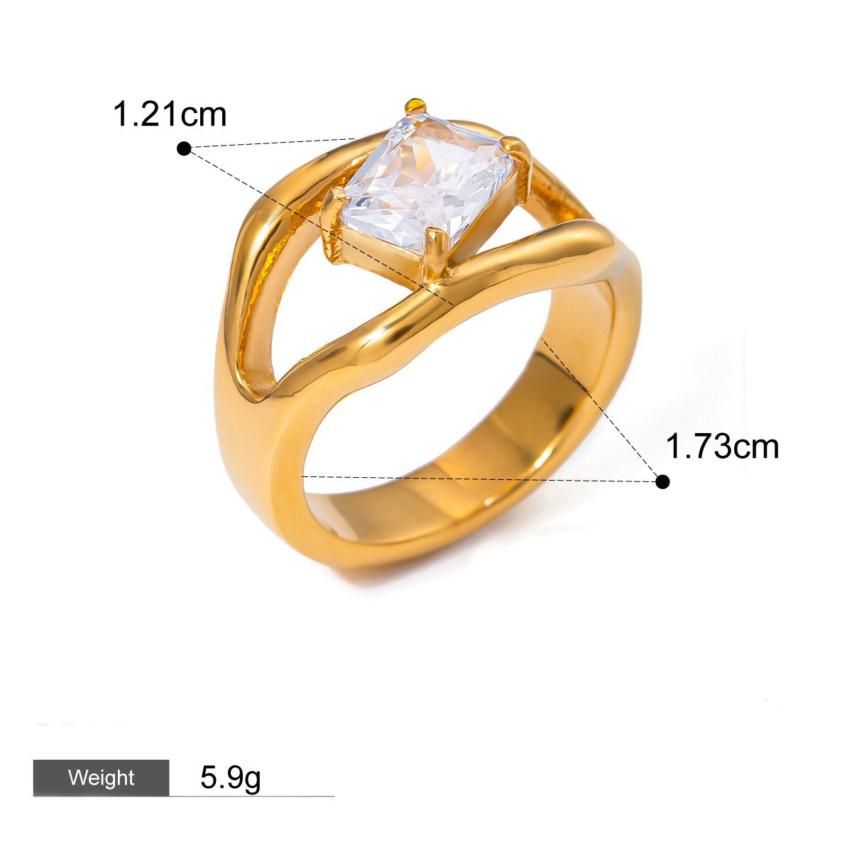 18K gold geometric hollow inlaid gemstone unique design high-end ring-Luxore