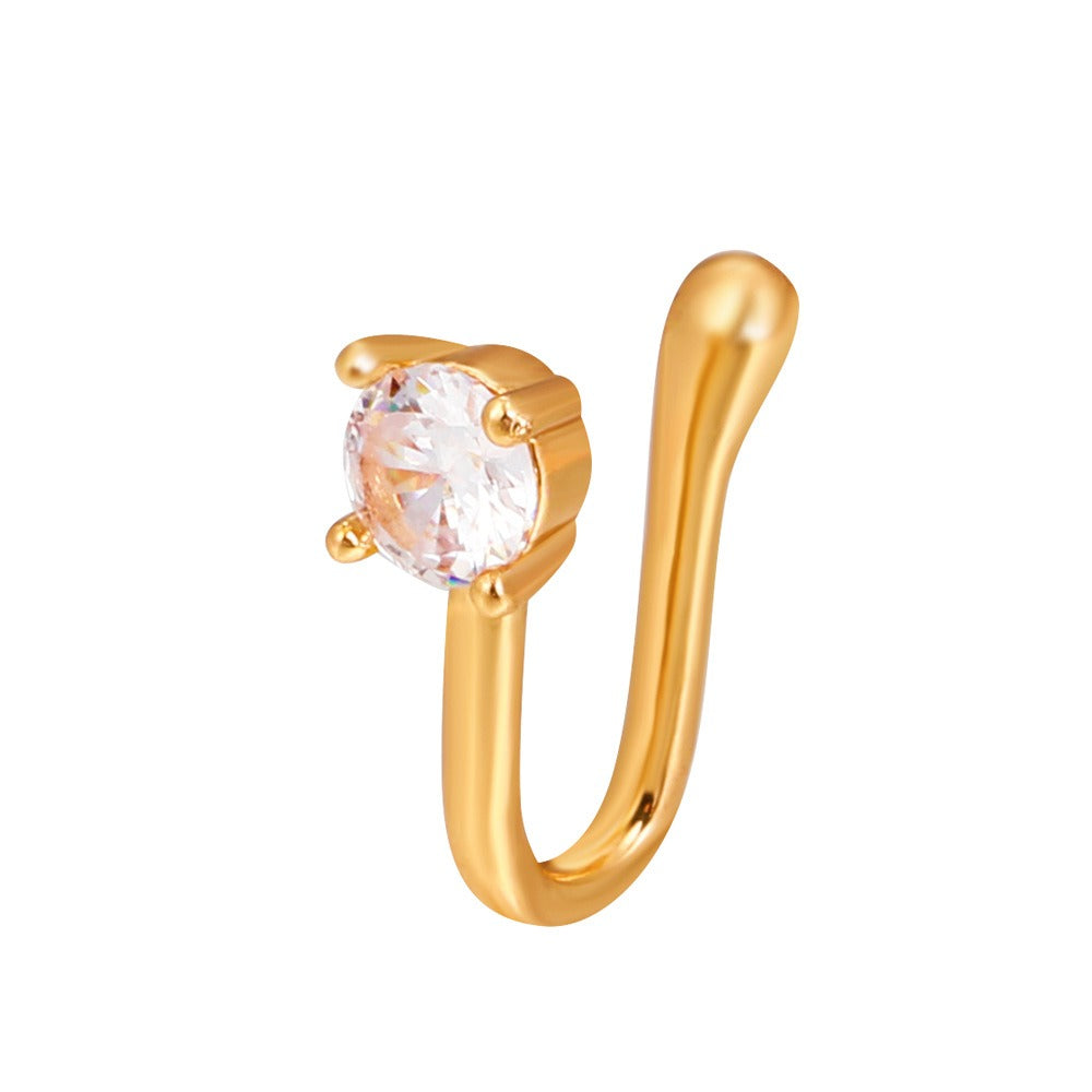 18K gold U-shaped with geometric inlaid zircon design high-end nose ornament-Luxore