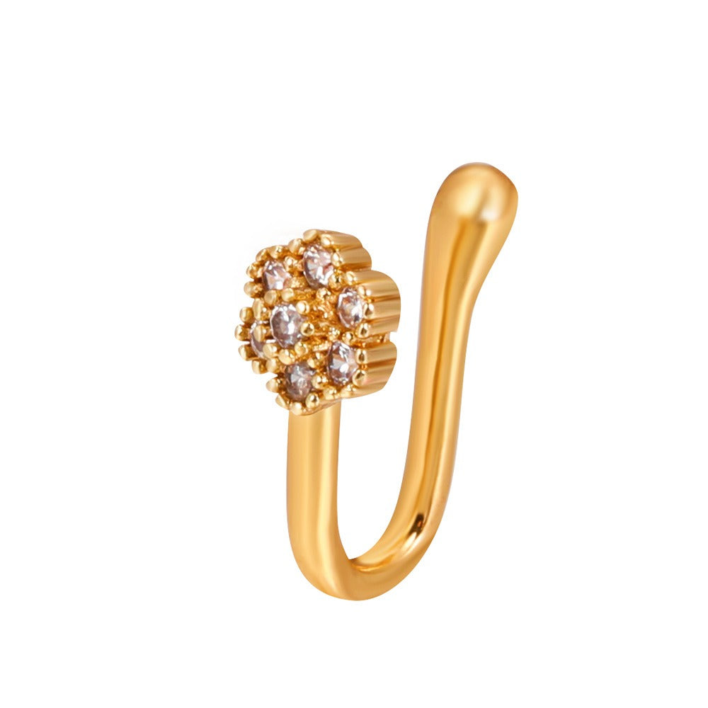 18K gold U-shaped with geometric inlaid zircon design high-end nose ornament-Luxore