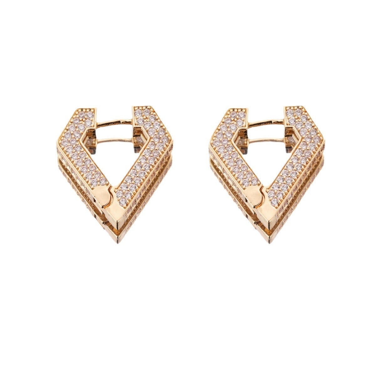18K gold geometric triangle inlaid with zircon design exquisite dazzling earrings-Luxore