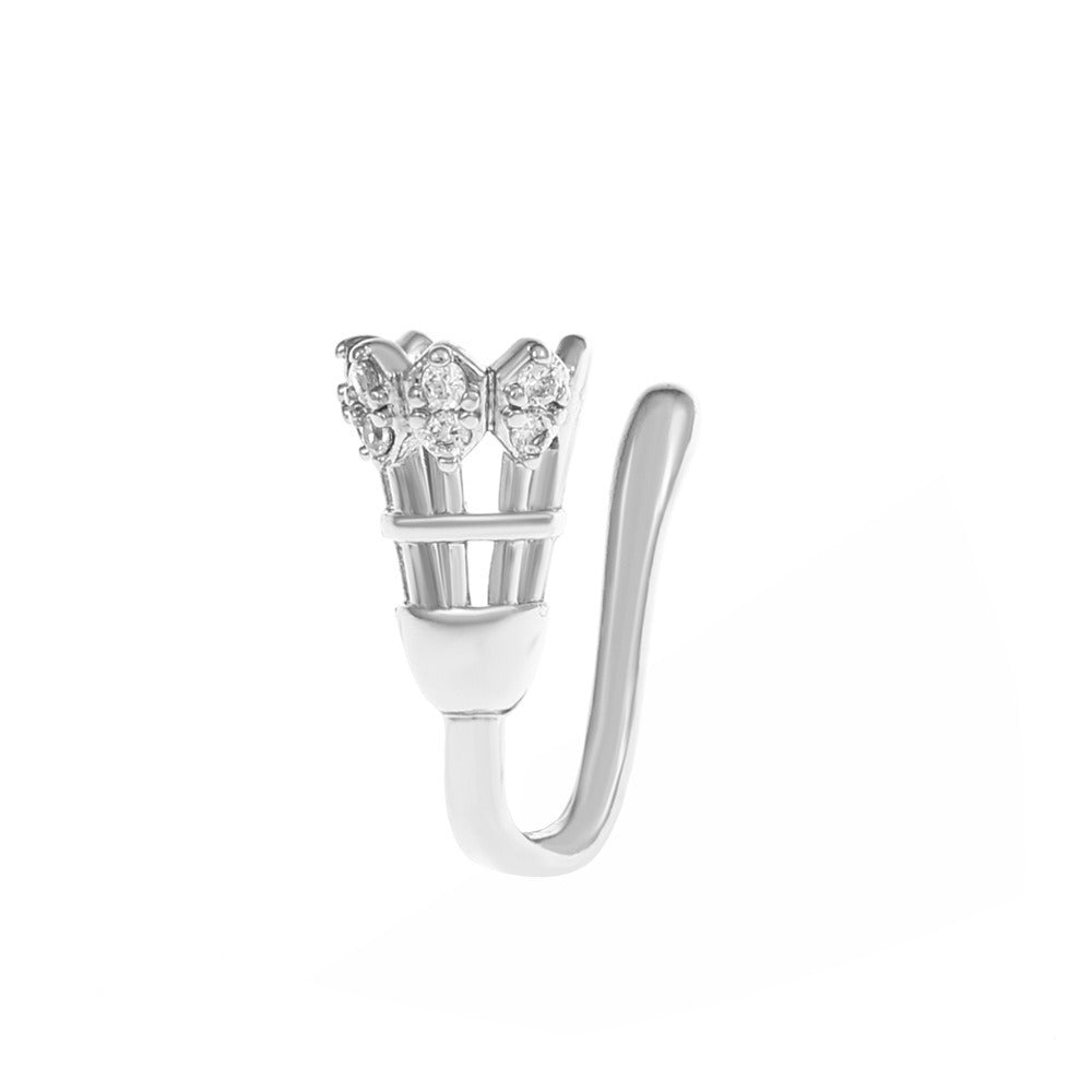18K gold U-shaped with geometric inlaid zircon design high-end nose ornament-Luxore