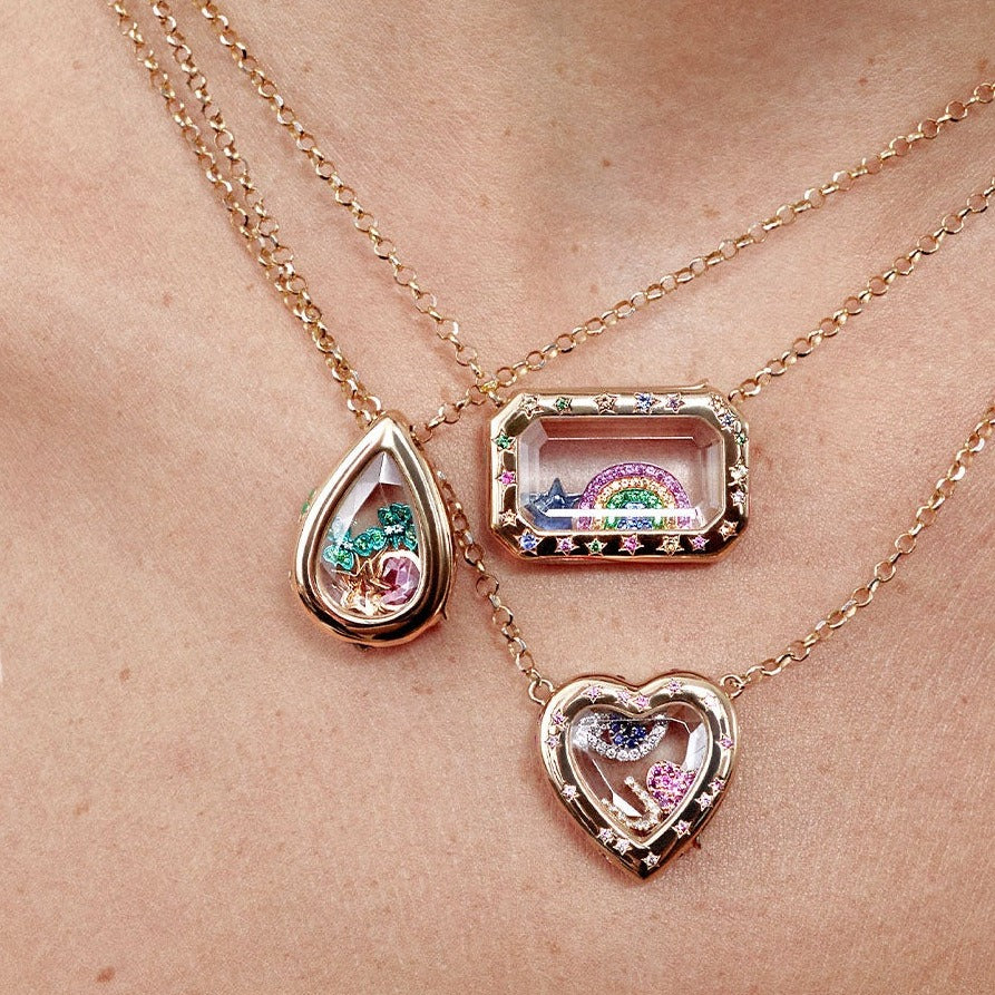 18K gold heart/rectangular openable necklace with exquisite and unique design-Luxore